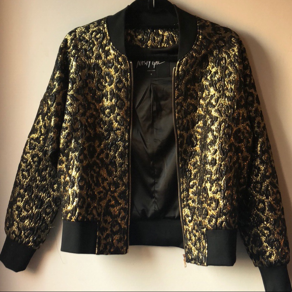 Black and gold cheetah print bomber
